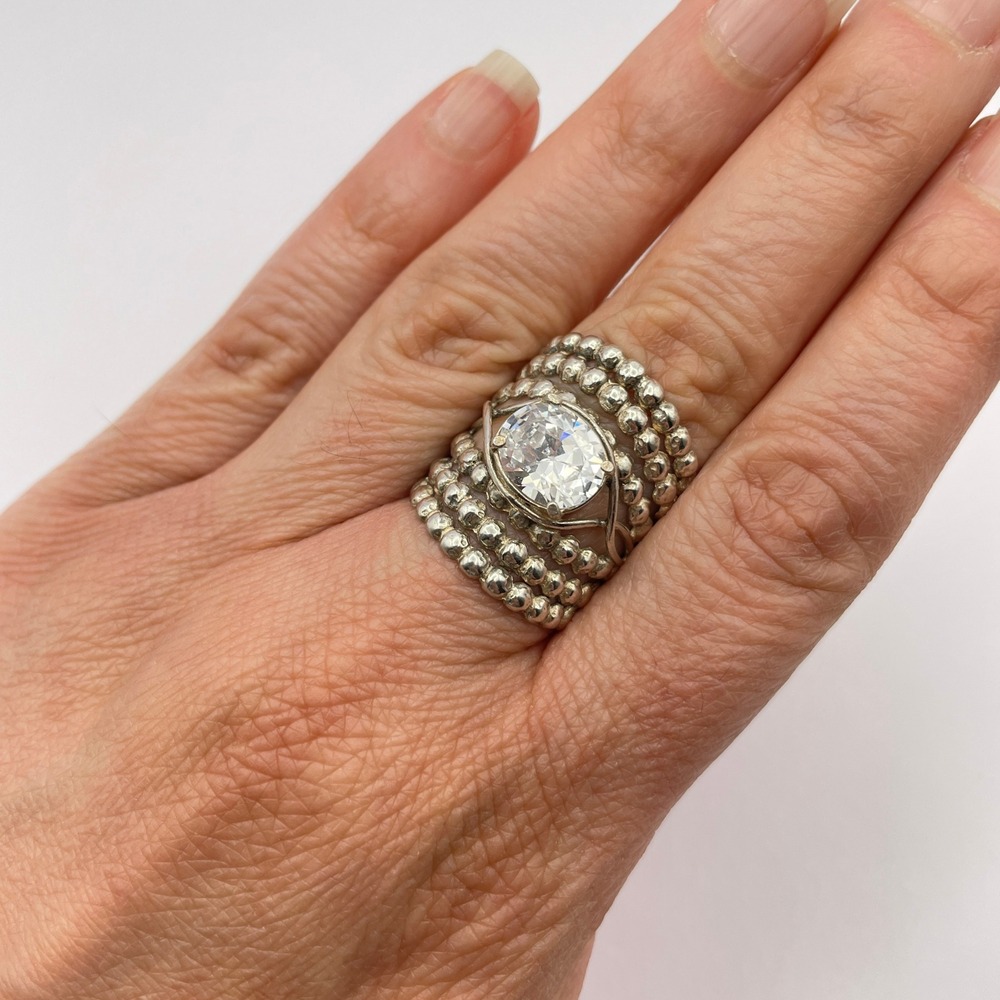 Shablool Israel Didae Sterling Silver Ring Cubic Zirconia Sparkling CZ Wide Ring - Picture 8 of 9